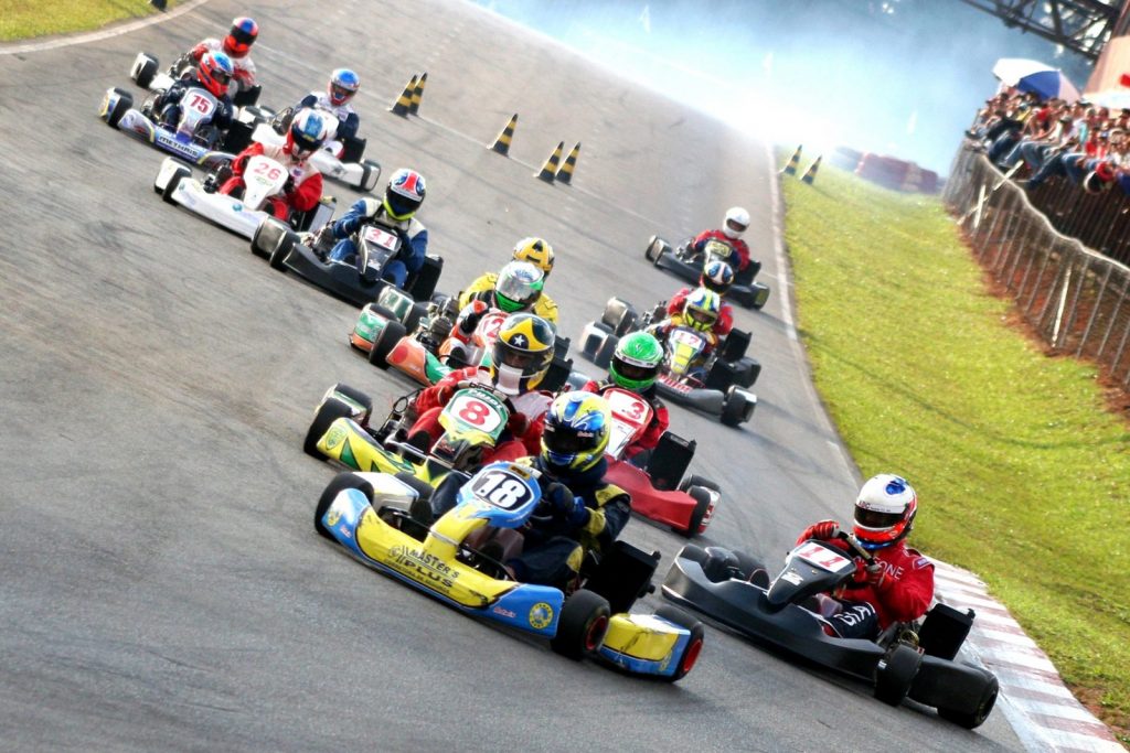 Go-karts racing into a corner