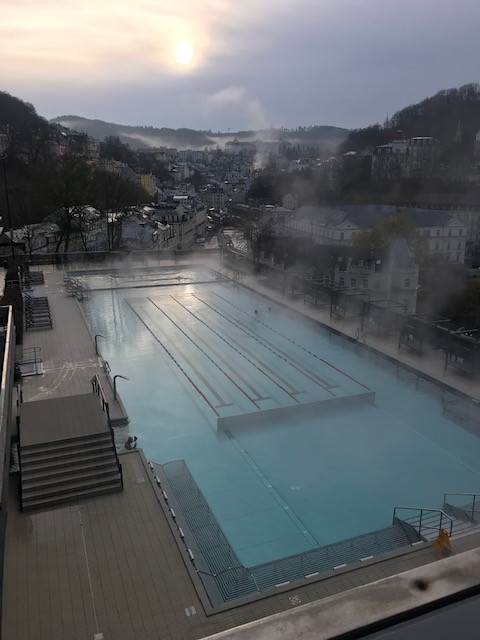 Steam over the Thermal pool on a winter morning, Karlovy Vary